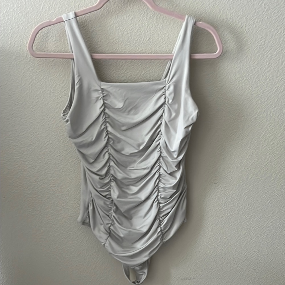 Abercrombie & Fitch Light Beige Bodysuit with Ruched Detailing